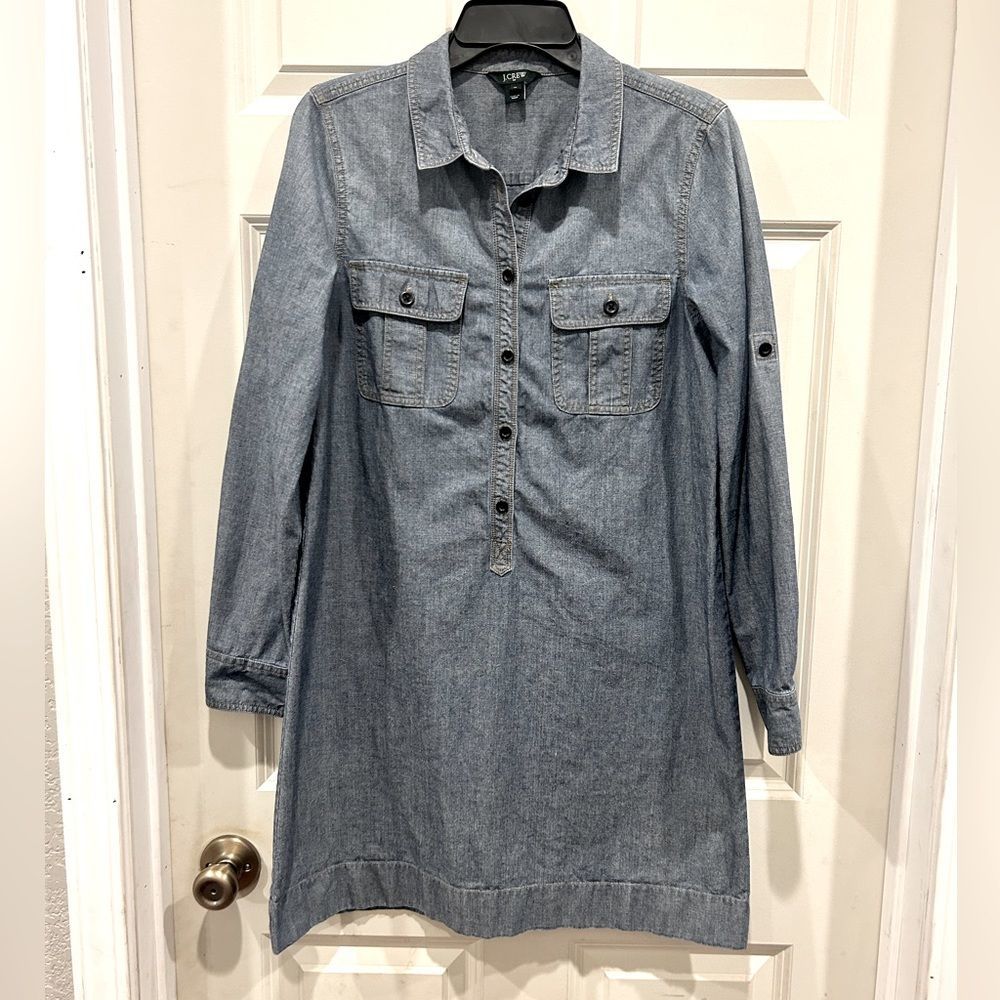 J. Crew Factory Chambray Long Sleeve Button Down Shirt Dress Cotton size Medium